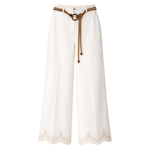 KEMERLİ PAÇASI NAKIŞ DETAY COTTON PANTOLON EKRU