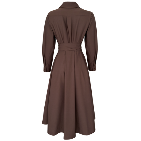 BELİ KUŞAK DETAY GÖMLEK ELBİSE KAHVE