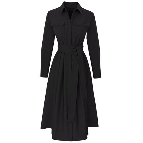 BELİ KUŞAK DETAY GÖMLEK ELBİSE SİYAH