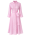 BELİ KUŞAKLI %100 KETEN GÖMLEK ELBİSE PEMBE