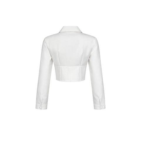 BELE OTURAN YAKASI PENCERELİ TASARIM GÖMLEK BEYAZ