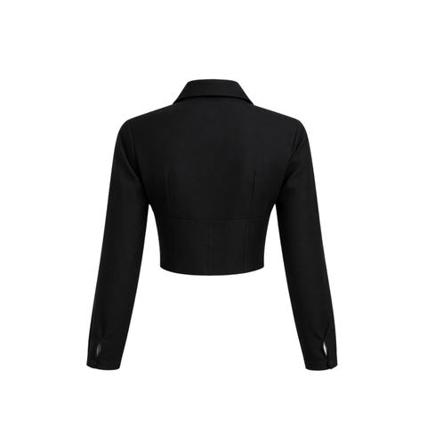 BELE OTURAN YAKASI PENCERELİ TASARIM GÖMLEK SİYAH