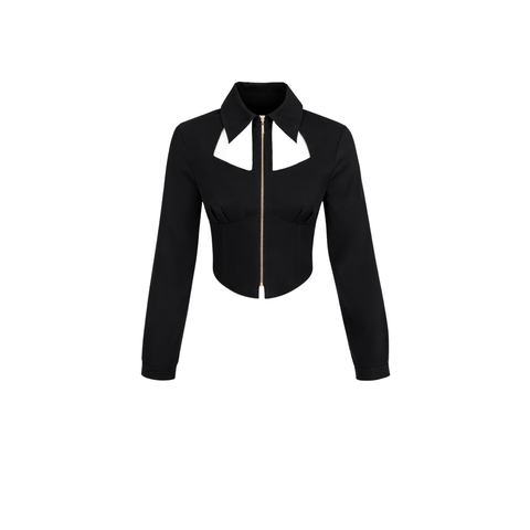 BELE OTURAN YAKASI PENCERELİ TASARIM GÖMLEK SİYAH