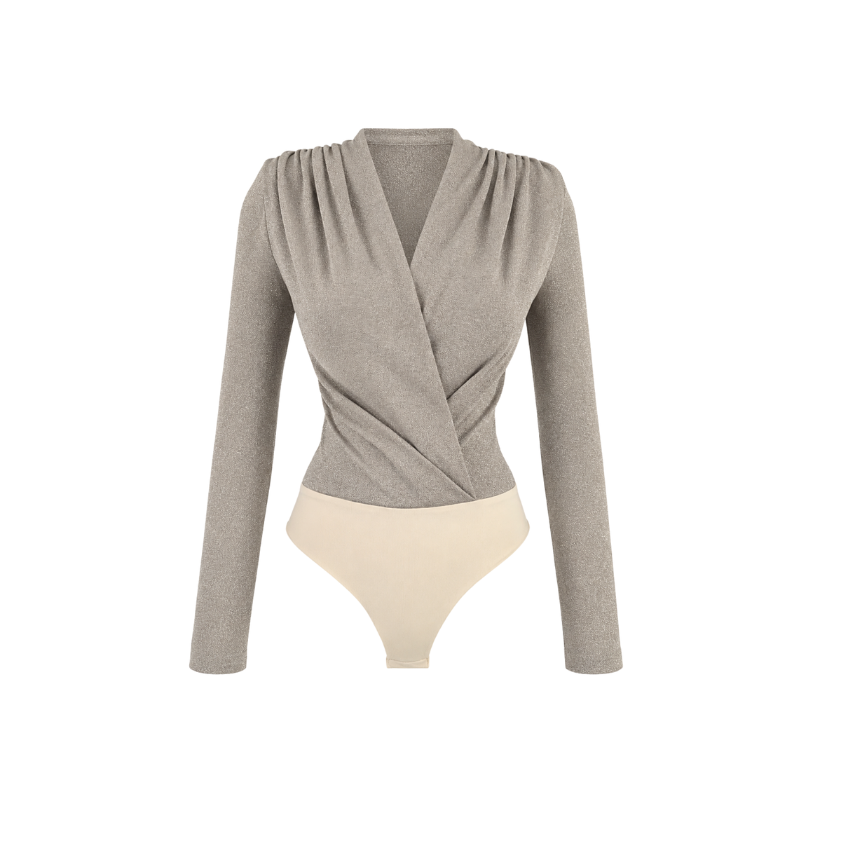 LUNA KRUVAZE YAKA PIRILTILI BODYSUIT BEJ