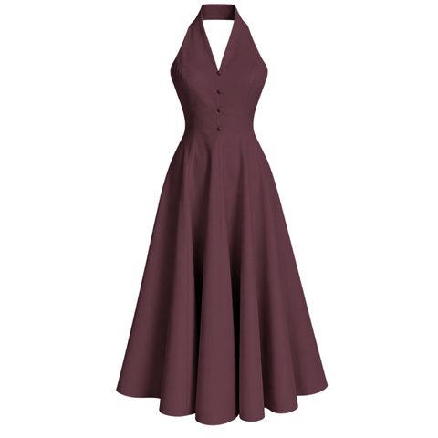 ASİMETRİK YAKA SIRT DEKOLTELİ COTTON ELBİSE BORDO
