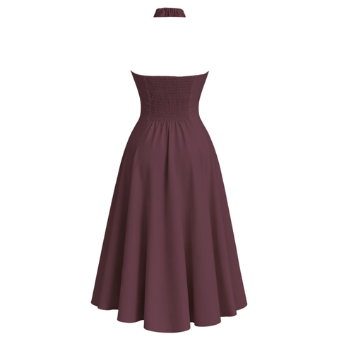ASİMETRİK YAKA SIRT DEKOLTELİ COTTON ELBİSE BORDO