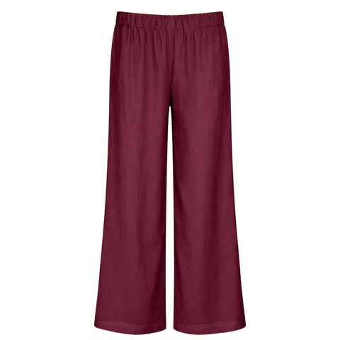 %100 KETEN BLUZ VE PANTOLON TAKIM BORDO