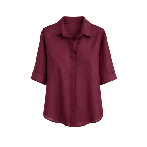 %100 KETEN BLUZ VE PANTOLON TAKIM BORDO