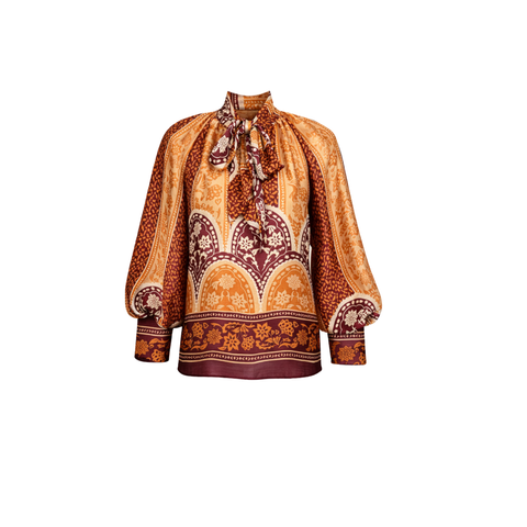 BOYUNDAN BAĞLAMALI BALON KOL DESENLİ BLUZ