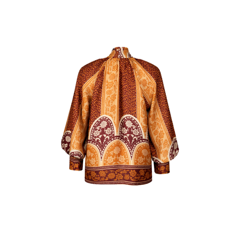 BOYUNDAN BAĞLAMALI BALON KOL DESENLİ BLUZ