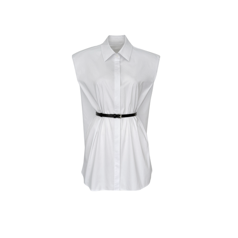 KEMER DETAY OMUZLARI VATKALI GÖMLEK BEYAZ