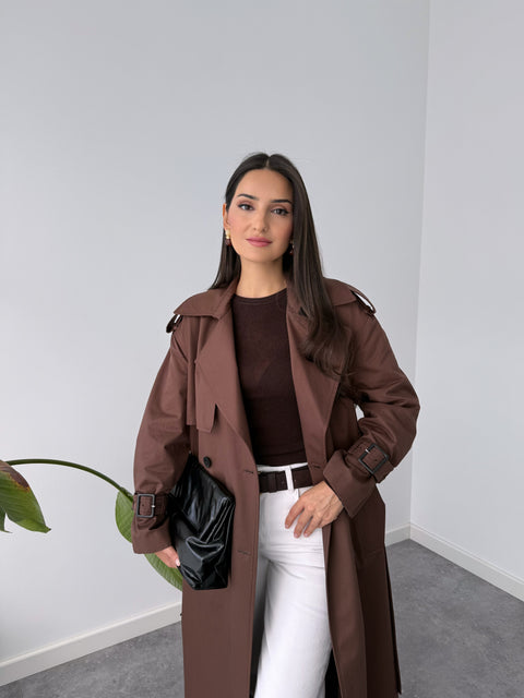 LUISA MAKSİ BOY TRENÇKOT KAHVE