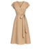 %100 KETEN KRUVAZE YAKA ELBİSE CAMEL