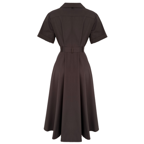 CEKET YAKA CEP DETAY COTTON ELBİSE KOYU KAHVE