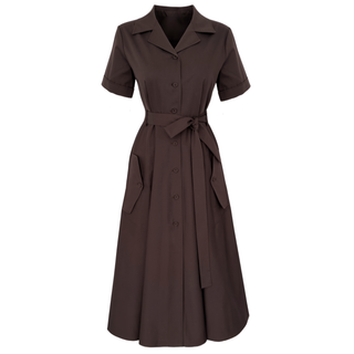 CEKET YAKA CEP DETAY COTTON ELBİSE KOYU KAHVE