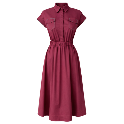 CEP DETAY DÜŞÜK KOL COTTON ELBİSE VİŞNE