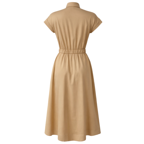 CEP DETAY DÜŞÜK KOL COTTON ELBİSE CAMEL