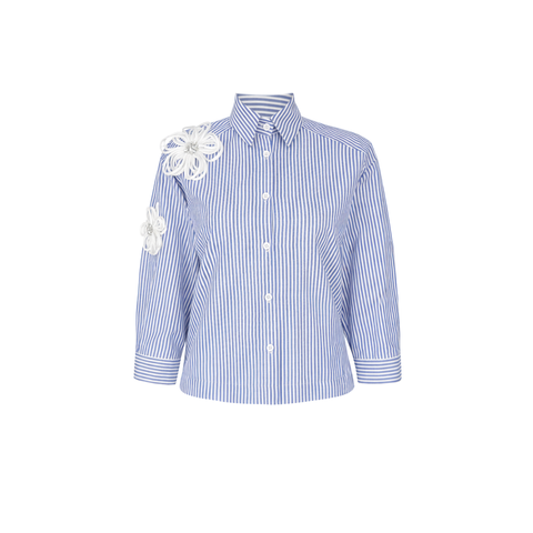 ÇİÇEK AKSESUARLI ÇİZGİLİ COTTON GÖMLEK