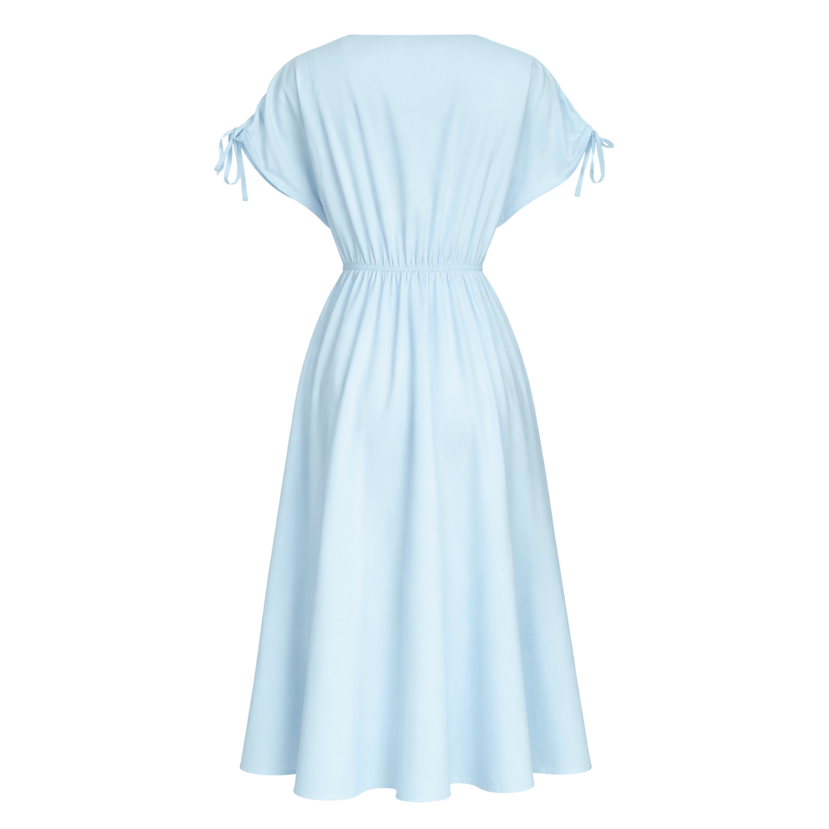 ÇİÇEK APLİKELİ DÜŞÜK OMUZ COTTON ELBİSE MAVİ