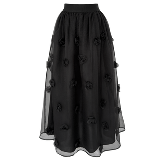 ÇİÇEK APLİKELİ TÜL ETEK SİYAH