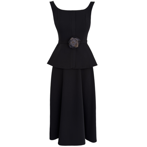 ÇİFT PARÇA GÖRÜNÜMLÜ ASKILI ELBİSE SİYAH