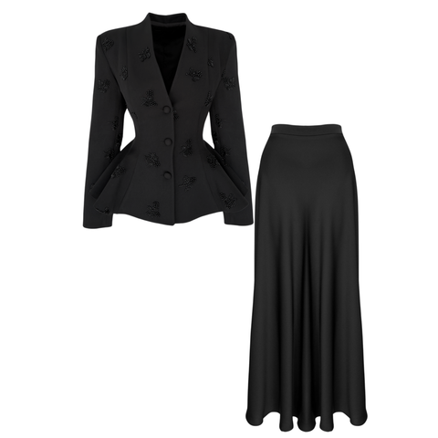 VOLANLI CEKET VE ETEK TAKIM SİYAH