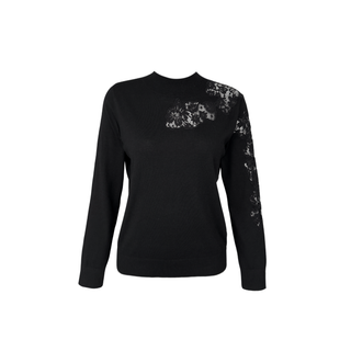 DİK YAKA DANTEL DETAY YÜN KARIŞIMLI TRİKO SİYAH