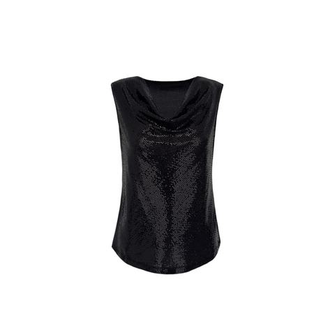 DEGAJE YAKA PAYETLİ BLUZ SİYAH