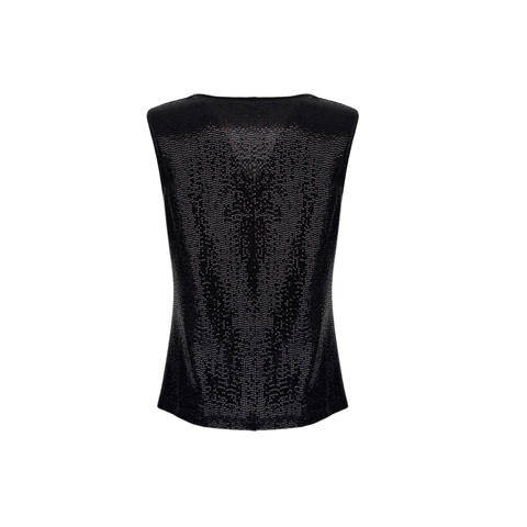 DEGAJE YAKA PAYETLİ BLUZ SİYAH