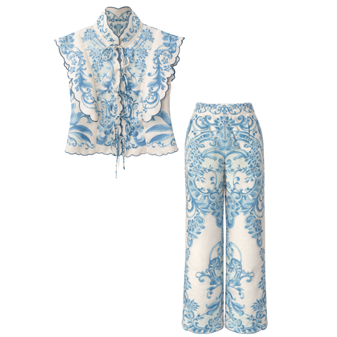 NAKIŞ DETAY DESENLİ TAKIM MAVİ