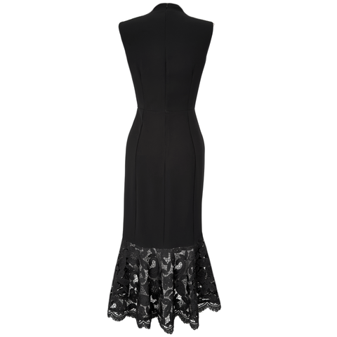 DİK YAKA DÜĞME DETAY ETEĞİ GÜPÜR ELBİSE SİYAH