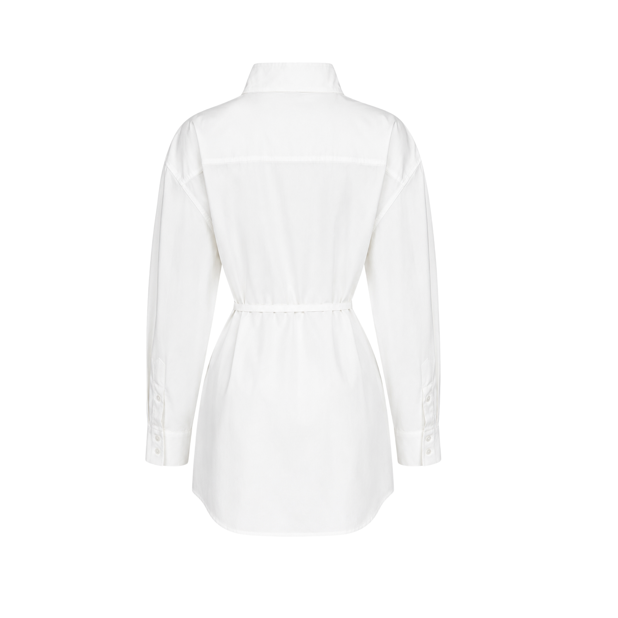 DİK YAKA BELİ BAĞLAMALI COTTON GÖMLEK BEYAZ
