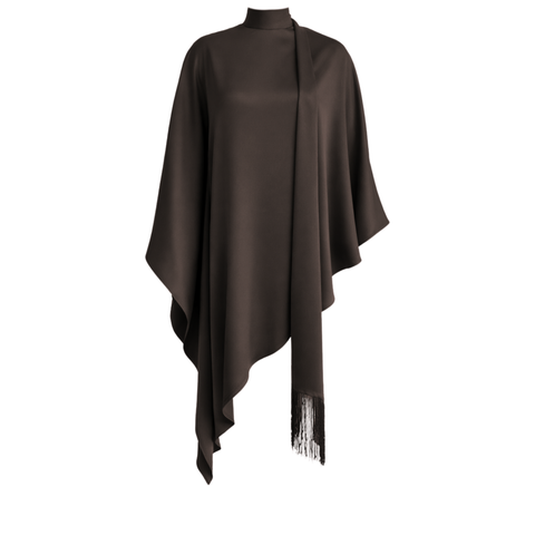 DİK YAKA ŞAL DETAY SATEN TAKIM KAHVE