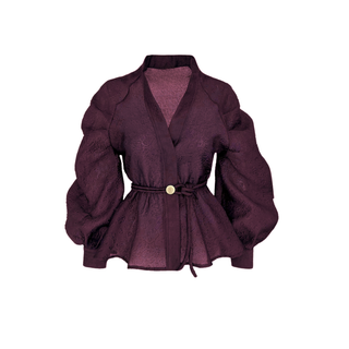 DİK YAKA VOLANLI BALON KOL BLUZ BORDO