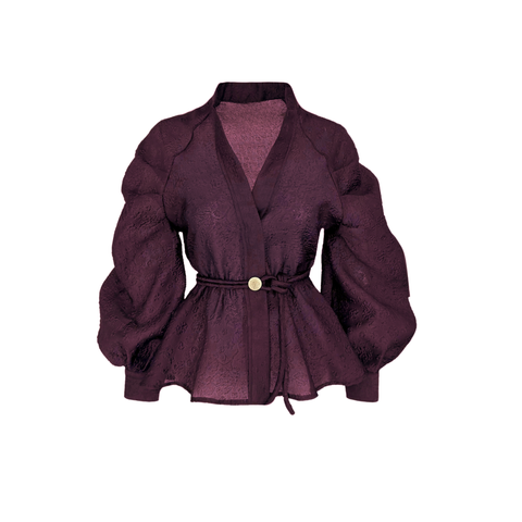 DİK YAKA VOLANLI BALON KOL BLUZ BORDO