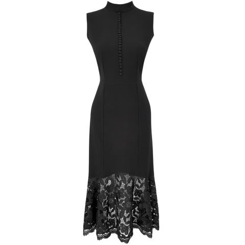 DİK YAKA DÜĞME DETAY ETEĞİ GÜPÜR ELBİSE SİYAH