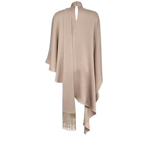 DİK YAKA ŞAL DETAY SATEN TAKIM BEJ