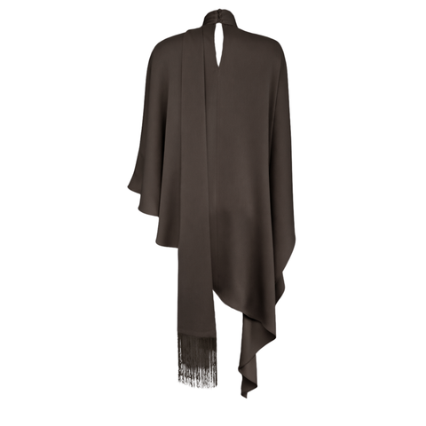 DİK YAKA ŞAL DETAY SATEN TAKIM KAHVE