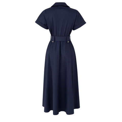 DÜŞÜK KOL KEMER DETAY ELBİSE LACİVERT