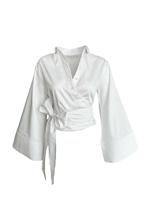 Kruvaze Model Bağlamalı Gömlek Beyaz