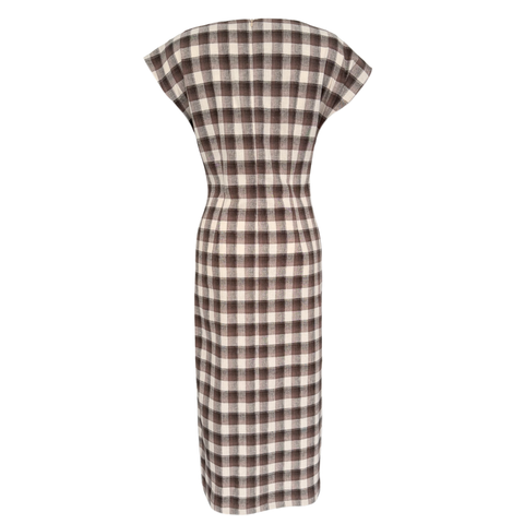 KEMER DETAY EKOSE DESEN COTTON ELBİSE