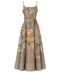 FLORAL DESEN PİLE DETAY MAKSİ BOY ELBİSE HAKİ