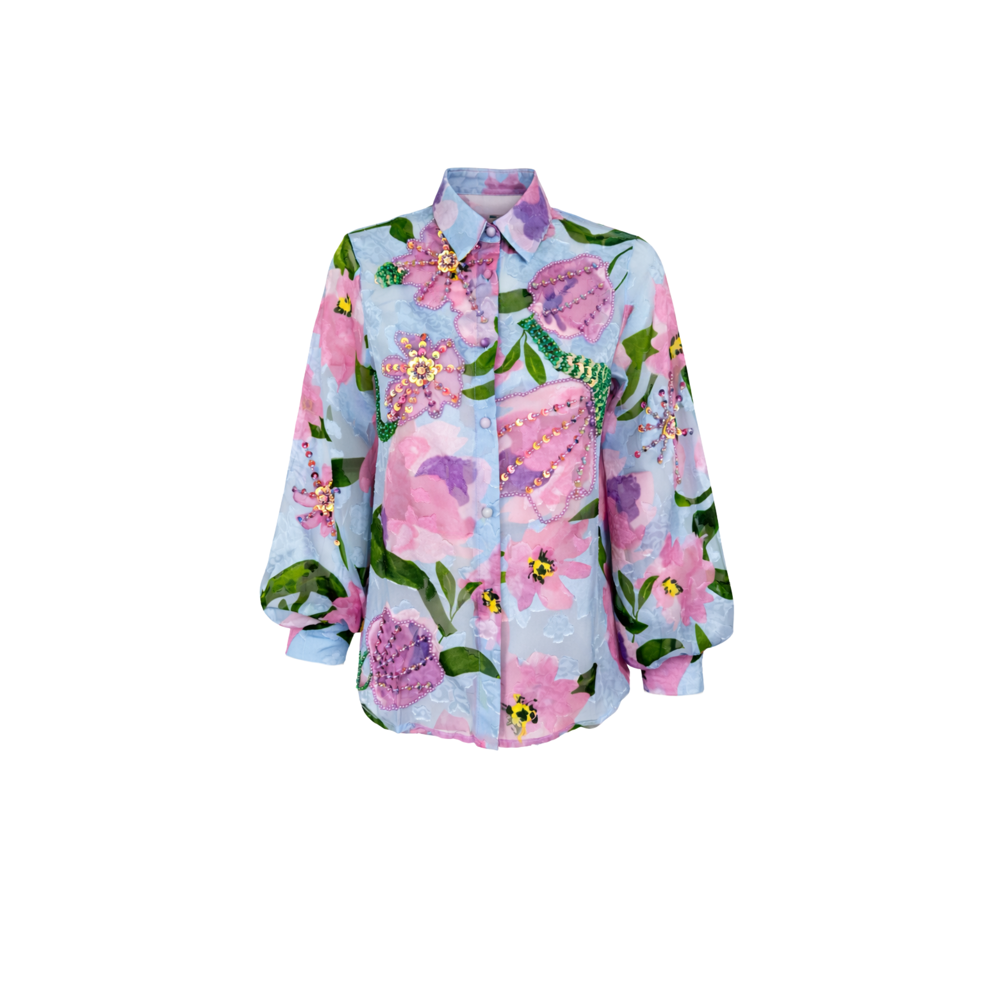 FLORAL DESEN PAYET İŞLEMELİ GÖMLEK
