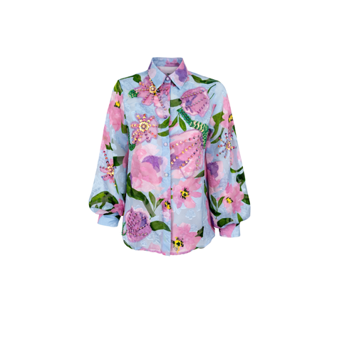 FLORAL DESEN PAYET İŞLEMELİ GÖMLEK