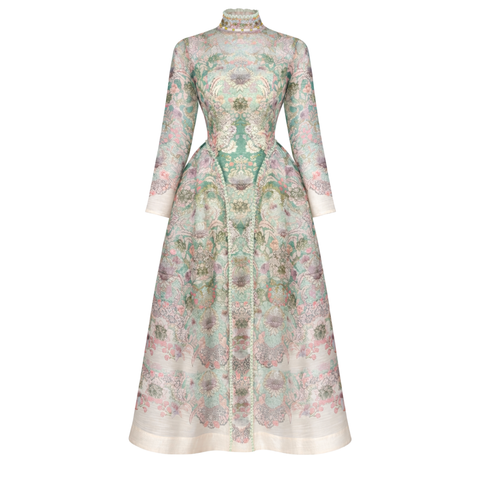 FLORAL DESEN YARI TRANSPARAN BEL VURGULU ELBİSE MİNT