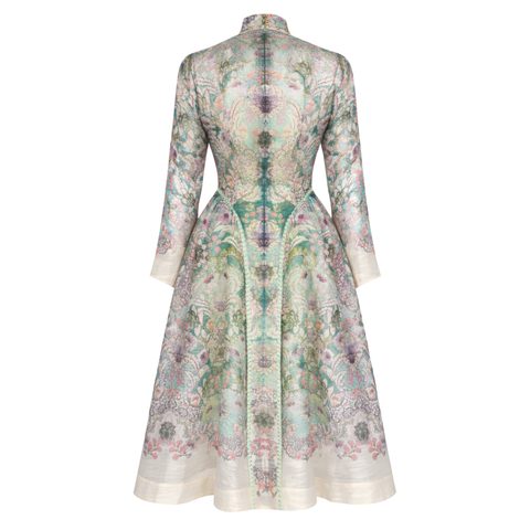 FLORAL DESEN YARI TRANSPARAN BEL VURGULU ELBİSE MİNT