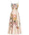 FLORAL DESEN PİLE DETAY MAKSİ BOY ELBİSE BEJ