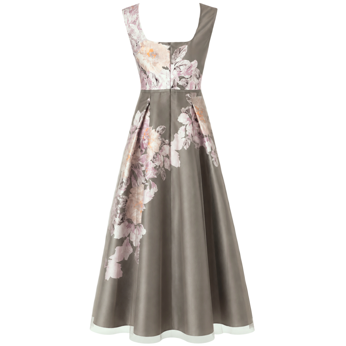KARE YAKA FLORAL DESEN ELBİSE HAKİ