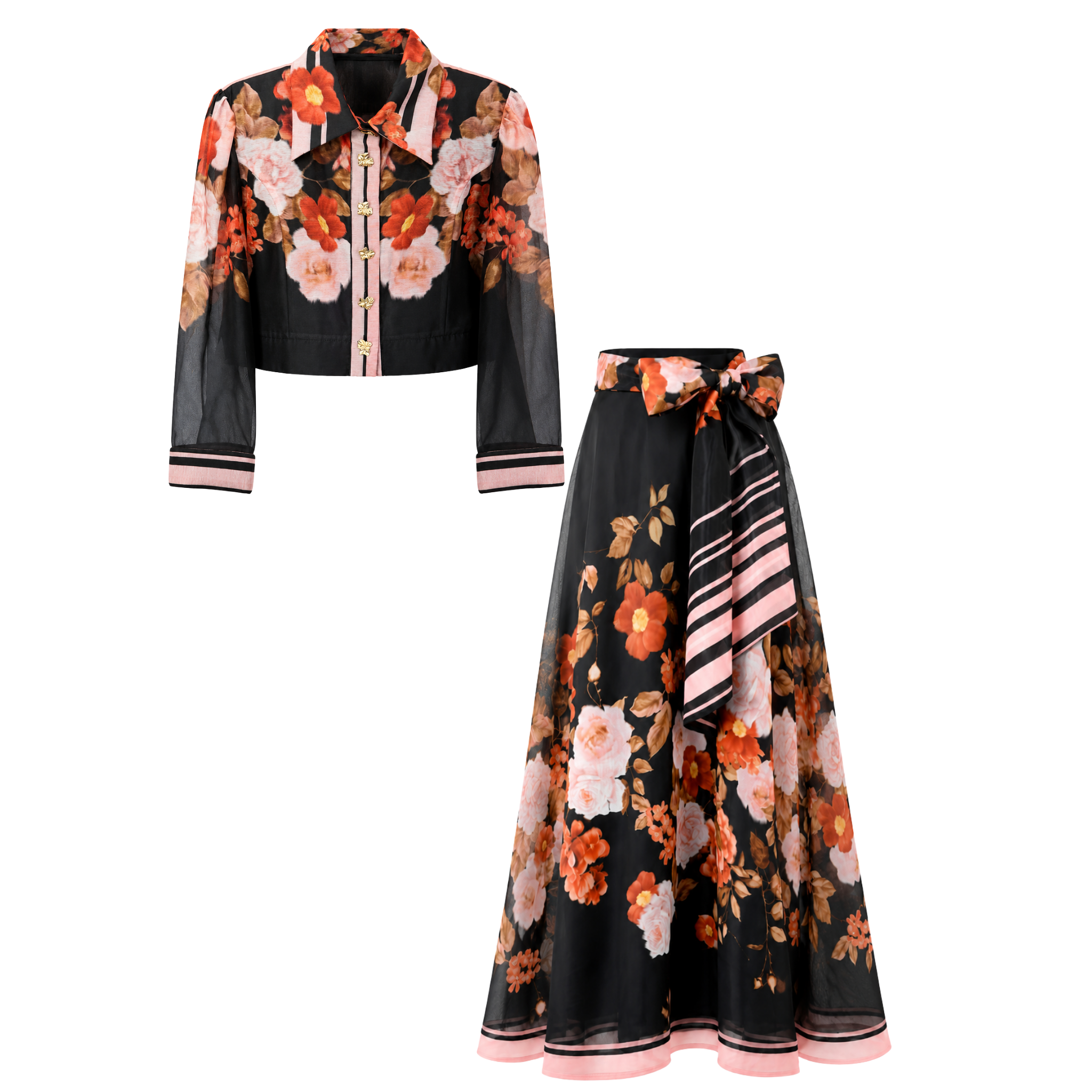 FLORAL DESEN ETEK VE GÖMLEK TAKIM SİYAH