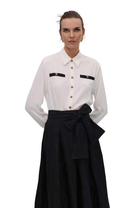 GOLD DÜĞMELİ FULAR DETAY GÖMLEK EKRU